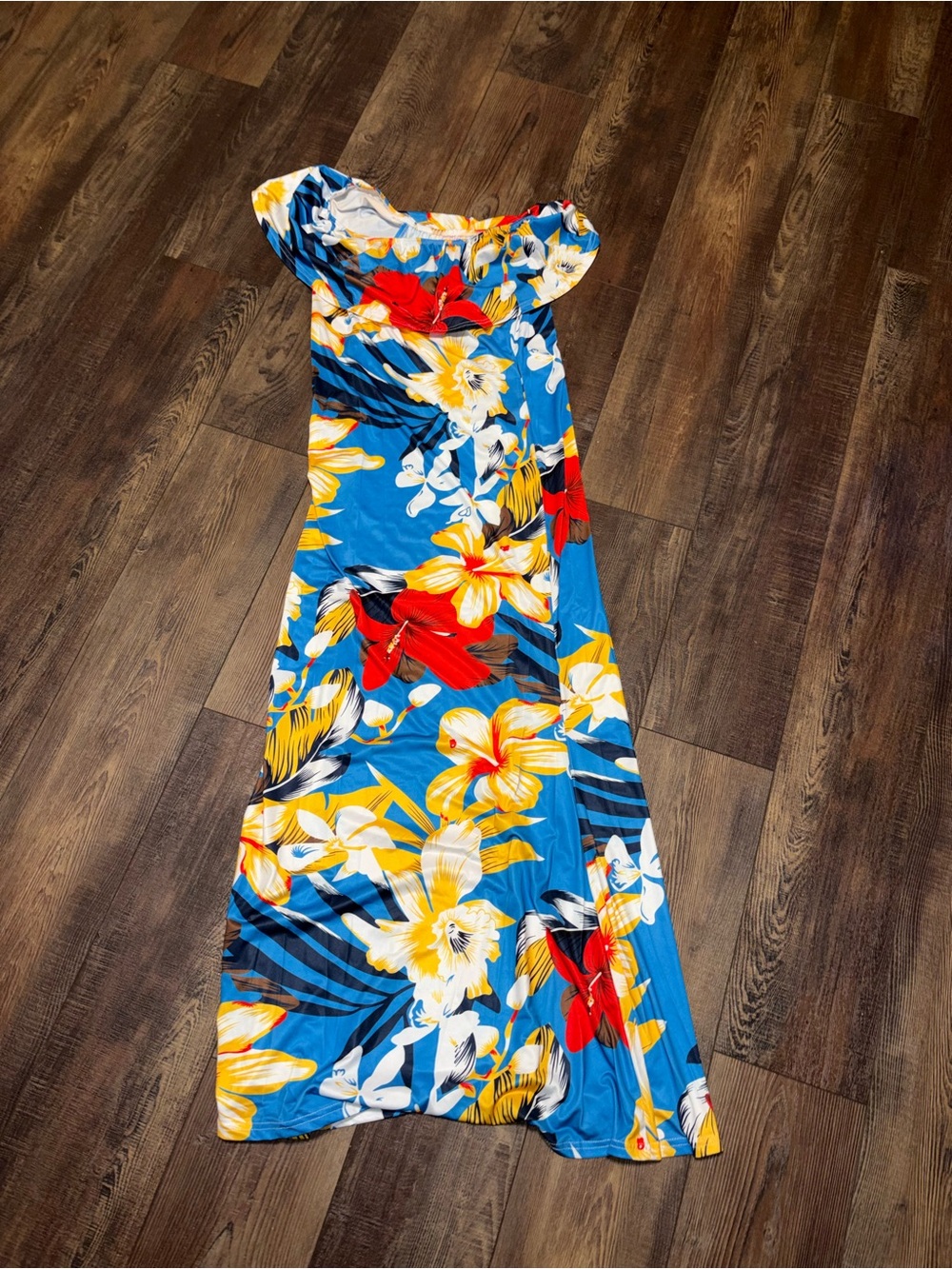 Suimiki Vintage Ruffle Floral Printed Off Shoulder Bodycon Long Maxi Dress NWT